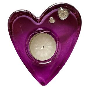PartyLite #7787 Purple Passion Glass Votive Candle Holder w/Crystal Hearts